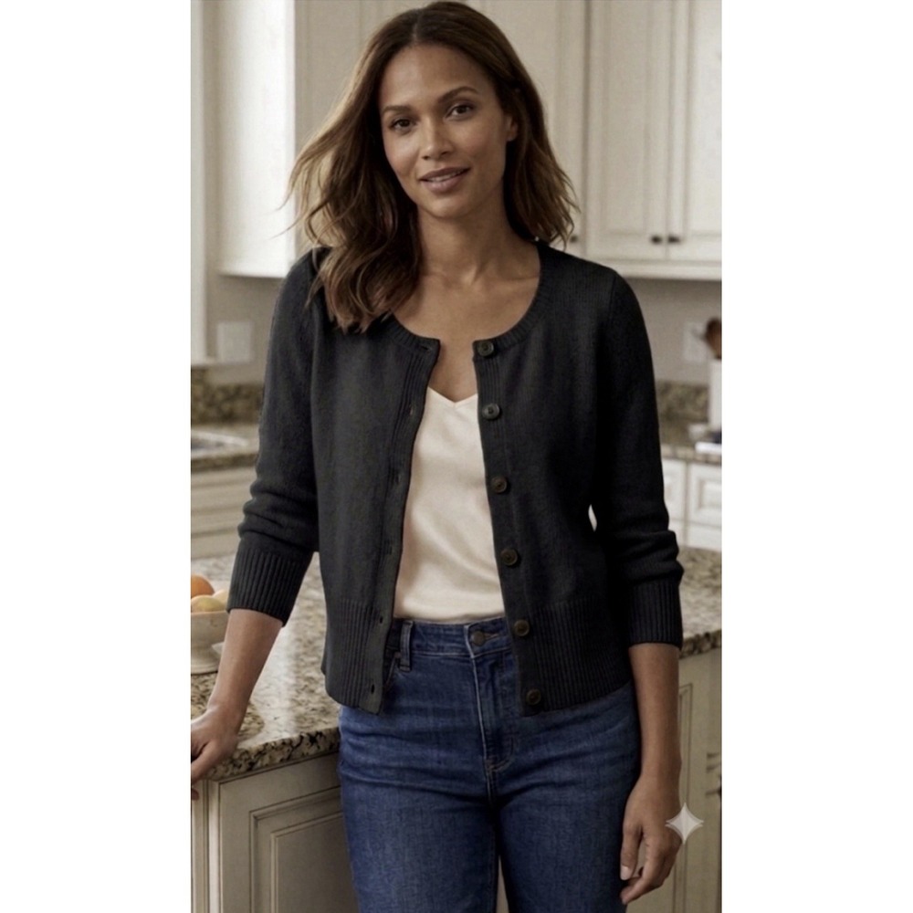Lauren Ralph Lauren Black Scoop Neck Cardigan Sweater Size Small Sample